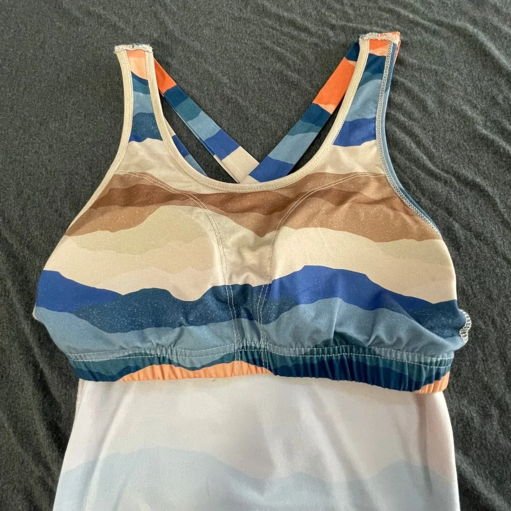 Freedom Trail Kyodan Dress Women M Multicolor Wavy Print Active Built-in Bra - Picture 7 of 9